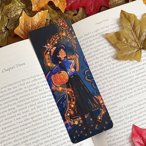 Halloween Witch Bookmark - Spooky Cute Fall Autumn Aesthetic Illustration Bookmark - Kawaii Harvest, Cozy, Books, Reading, Stationery