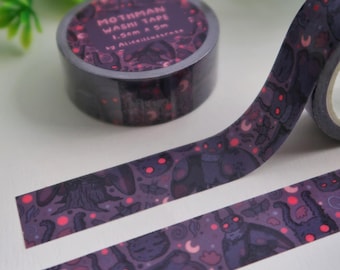 Mottenmann-Washi-Tape – Halloween-Kryptiden-Illustration – Gruselige Jahreszeit – Bullet Journal, Notizbuch, Masking Tape, Scrapbook – 1,5 cm x 5 m