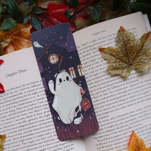 Marque-page fantôme d'Halloween - Marque-page d'illustration esthétique automne hanté mignon effrayant - Récolte Kawaii, confortable, livres, lecture, papeterie