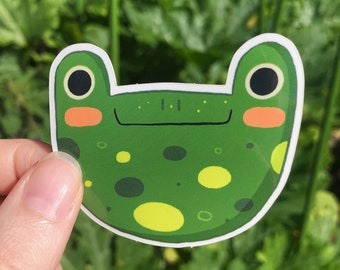 Happy Frog Sticker Vinyl Weather Resistant - Die Cut Kawaii Illustration Froggy Sticker for Flask, Bottle, Scrapbook, Laptop + more!