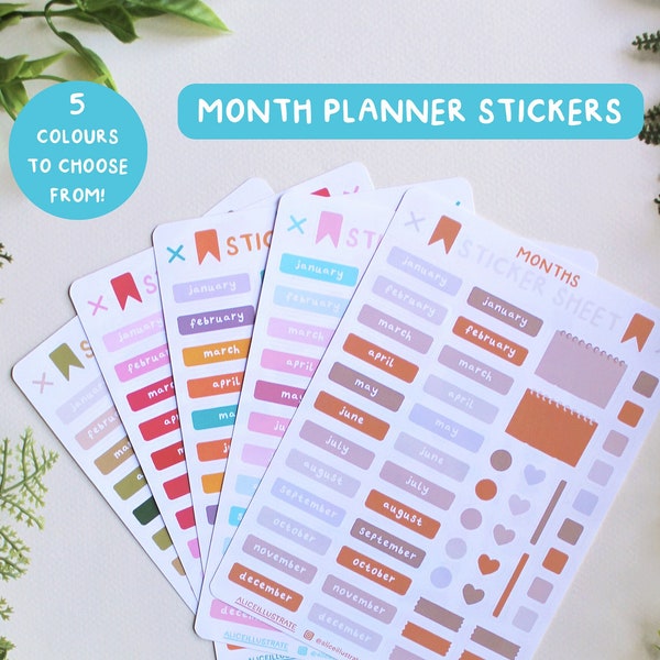 Month Planner Sticker Sheet - Journal Organisation Stickers - Notebook Calendar Stickers - Bujo Pages Layout Scrapbook Bullet Journal Diary