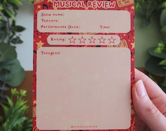 Musical Review Notepad | A6 Musical Theatre Writing Paper Stationery | 50 Pages Tracker Gift | List Making Organiser | Notes Penpal Broadway