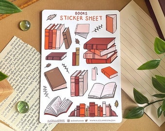 Books Sticker Sheet - Reading Old Books Library Kawaii Stickers -  Sticker Scrapbook Bullet Journal Diary