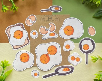 Fried Egg Sticker Pack - Happy Kawaii Food Die Cut Stickers Illustration Bujo Matte Planner Gift Bullet Journal & Laptop Diary