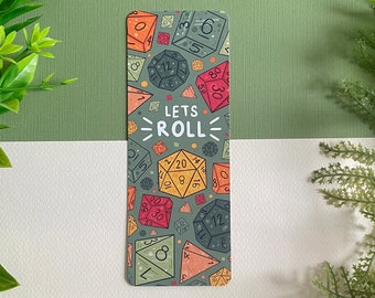 Dice Bookmark - DnD TTRPG Gamer Gift - Dungeons and Dragons D20 Reading & Book Lover - Fantasy Illustration - Kawaii Cute, Cozy Stationery