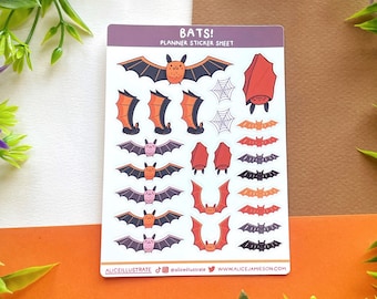 Bat Planner Stickers - Animal Halloween Spooky Kawaii Sticker Sheet Illustration Bujo Matte Stickers - Bullet Journal & Diary