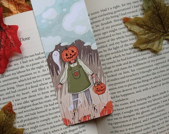 Halloween Pumpkin Bookmark - Spooky Cute Autumn Aesthetic Illustration Bookmark - Kawaii Harvest, Cozy, Books, Reading, Stationery