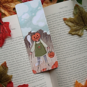 Marque-page citrouille d'Halloween - marque-page d'illustration esthétique automne mignon effrayant - récolte Kawaii, confortable, livres, lecture, papeterie