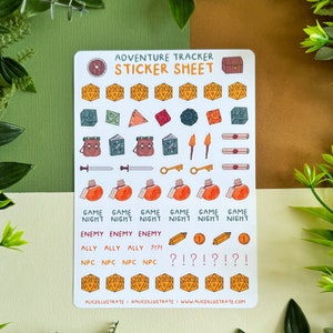 Adesivos de Dungeons and Dragons D&D - Aventura TTRPG Kawaii Tracker Adesivos Ilustração - Bujo Scrapbook - Diário Bullet Journal D&D