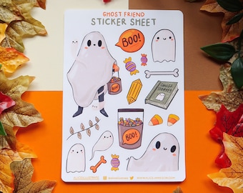 Halloween Ghost Sticker Sheet - Spooky Fancy Dress Costume Character - Kawaii Fall Stickers Illustration - Bujo Scrapbook Diary Journal