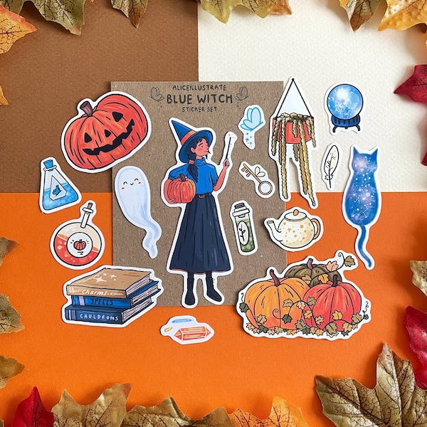 Cute Witch Sticker Pack | Halloween Dark Academia Magic Die Cut Stickers | Fall Aesthetic | Illustration Bujo Gift Bullet Journal & Diary