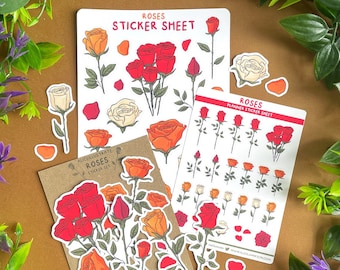 Rose Bumper Sticker Pack - Floral Flower Dark Academia Aesthetic Kawaii Sticker Sheet - Illustration Bujo Bullet Journal Planner Diary