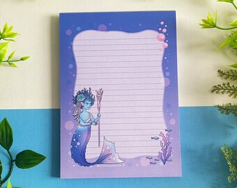 Mermaid Notepad | A6 Blue Fantasy Writing Paper Stationery | Mermaid Magical Ocean Fan Gift | List Making Organiser Accessory | Notes Penpal