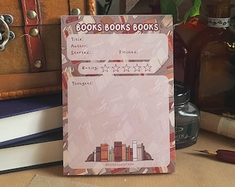 Book Review Notepad | A6 Bookish Writing Paper Stationery | 50 Pages Reading Tracker Gift | List Making Organiser Accessory | Notes Penpal