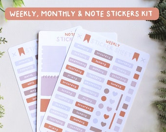 Planner Kit Sticker Sheets - Weekly Monthly & Notes Bujo Organisation Stickers Brown and Beige Pages Layout Bullet Journal Diary Decoration