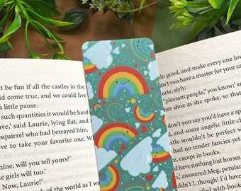 Happy Rainbow Bookmark - Matt Luxury Illustration Bookmark - Cute Kawaii Digital Weather Art - Cozy, Books, Reading, Stationery