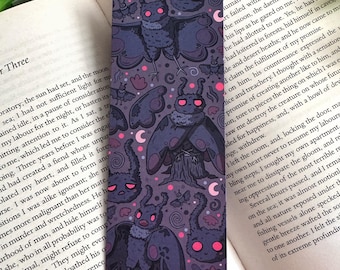 Mothman Bookmark - Spooky Season Illustration Bookmark Gift - Cute Cryptid Halloween Art - Books, Reading Accessory, Stationery, Kawaii Cozy