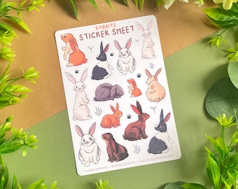 Rabbit Sticker Sheet - Kawaii Bunny Animal Pet Nature Stickers Illustration - Bujo Scrapbook Matte - Bullet Journal Diary Decor Cottagecore
