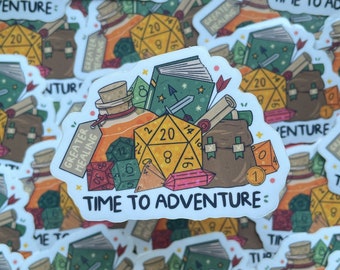 Time to Adventure Sticker Vinyl Weather Resistant Die Cut DnD Dungeons and Dragons Dice Kawaii Gift Illustration for Flask, Bottle, Laptop +