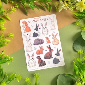 Feuille d'autocollants lapin - Illustration d'autocollants nature lapin kawaii - Bujo Scrapbooking mat - Bullet Journal journal intime Decor Cottagecore