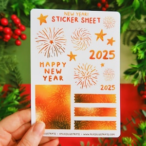 Arkusz naklejek noworocznych - 2025 Celebration Fireworks Seasonal Gift - wypełniacz skarpet świątecznych do Bujo Scrapbook Bullet Journal Diary Planner