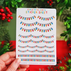 Arkusz naklejek z lampkami świątecznymi - świąteczny świąteczny prezent sezonowy - wypełniacz skarpet świątecznych do Bujo Scrapbook Bullet Journal Diary Planner