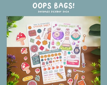 OOPS BAGS - SECONDS Planner Stickers - ttrpg DnD Assorted Sticker Sheets & Flakes Illustration Bujo Stickers Bullet Journal Diary OOP54
