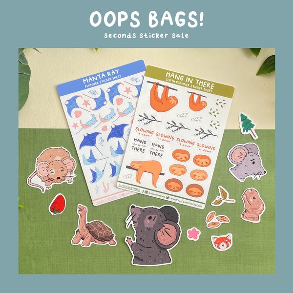 OOPS BAGS - SECONDS Planner Stickers - Kawaii Assorted Sticker Sheets & Flakes Illustration Bujo Matte Stickers Bullet Journal Diary OOP35