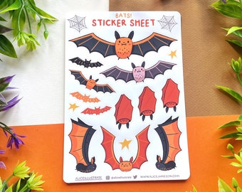 Bat Sticker Sheet - Halloween Spooky Animal Kawaii Stickers Illustration - Bujo Scrapbook Matte Stickers - Bullet Journal Diary