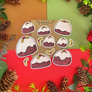 Lot d'autocollants de pudding de Noël - Stickers kawaii découpés avec des matrices de nourriture festive, hiver - Bujo Planner Gift Bullet Journal & Laptop