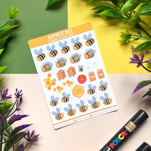 Bumble Bee Planner Stickers - Illustration de feuille d'autocollants Kawaii - Bujo Matte Stickers - Bullet Journal Diary