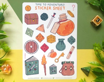 Dungeons and Dragons Sticker Sheet DnD - Adventure TTRPG Kawaii Stickers Illustration - Bujo Scrapbook Matte Stickers - Bullet Journal Diary