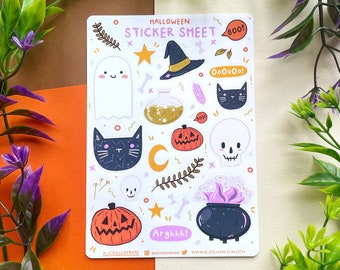 Halloween Spooky Sticker Sheet - Kawaii Witch Magic Stickers Illustration - Bujo Scrapbook Matte - Bullet Journal Diary