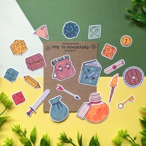 DnD Sticker Pack - Dungeons and Dragons Stickers Adventure Campaign Dice Game D&D Gift - TTRPG Die Cut Kawaii Planner Bullet Journal Diary