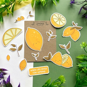 Lemon Sticker Pack - Yellow Happy Fruit Die Cut Kawaii Stickers Flakes Illustration Bujo Matte Gift Bullet Journal Scrapbook & Laptop Diary