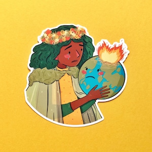 Adesivo Planeta Mãe Terra - Ilustração de Personagem - Vinil Revestido Brilhante de Aproximadamente 8 cm x 8 cm