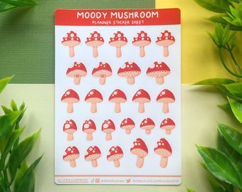 Mushroom Mood Planner Stickers - Kawaii Fungi Sticker Sheet Illustration - Bujo Matte Stickers - Bullet Journal Diary