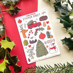Christmas Sticker Sheet - Kawaii Holidays Festive Xmas Gift Illustration - Bujo Scrapbook Matte Stickers - Planner Bullet Journal Diary