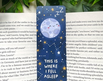Sleepy Moon Bookmark - Matt Luxury Illustration Bookmark - Cute Kawaii Digital Art Space Stars - Cozy, Books, Reading, Stationery