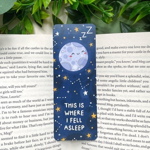 Sleepy Moon Bookmark - Matt Luxury Illustration Bookmark - Cute Kawaii Digital Art Space Stars - Cozy, Books, Reading, Stationery
