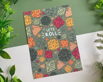 Dice Art Print - TTRPG DnD Dungeons and Dragons Pattern Illustration Wall Art - Gaming Gift - 5" x 7" inches or A4