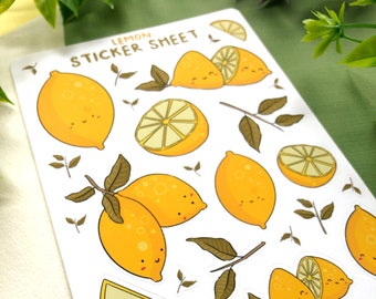 Hoja de pegatinas de limón - Ilustración de pegatinas de frutas felices kawaii - Bujo Scrapbook Matte - Bullet Journal, diario, scrapbooking, regalo