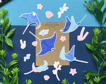 Manta Ray Sticker Pack - Die Cut Kawaii Ocean Sea Stickers Illustration Bujo Matte Planner Scrapbook Gift - Bullet Journal Laptop Diary