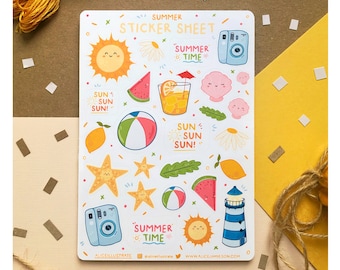 Summer Sticker Sheet - Kawaii Stickers Illustration - Bujo Scrapbook Matte Stickers - Bullet Journal Diary