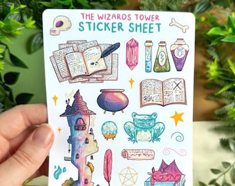 Wizards Tower Sticker Sheet - Magical Fantasy Witch Stickers - Dnd TTRPG Gift - Bujo Scrapbook Bullet Journal Diary Decor Planner Stickers