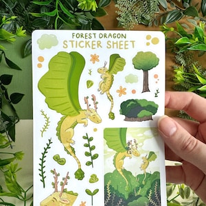 Feuille d'autocollants de dragon de forêt - autocollants magiques de nature de fantaisie - cadeau du MDN TTRPG - autocollants de planificateur de Bullet Journal de scrapbooking esthétiques de Bujo