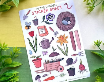 Gardening Sticker Sheet - In the Garden Spring Kawaii Journal Stickers Illustration - Decorative Bujo Scrapbook - Bullet Journal Diary