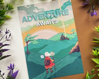 Adventure Awaits Art Print - Fantasy Magical Illustration Wall Art - Wizard Witch Magic Landscape DND - 5 x 7" inches Giclee Archival Paper