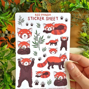 Stickervel rode panda - kawaii dieren natuur stickers illustratie - Bujo plakboek mat - Bullet Journal Diary Decor planner stickers