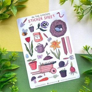 Feuille d'autocollants de jardinage - Illustration d'autocollants pour journal kawaii printanier dans le jardin - album décoratif Bujo - Bullet Journal Diary